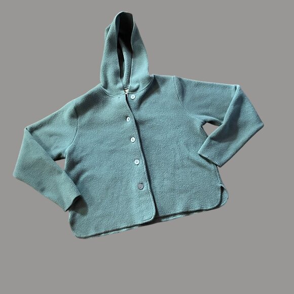 vintage y2k 90s ll bean fleece button up cardigan hoodie sage green |S-M| - Picture 1 of 7